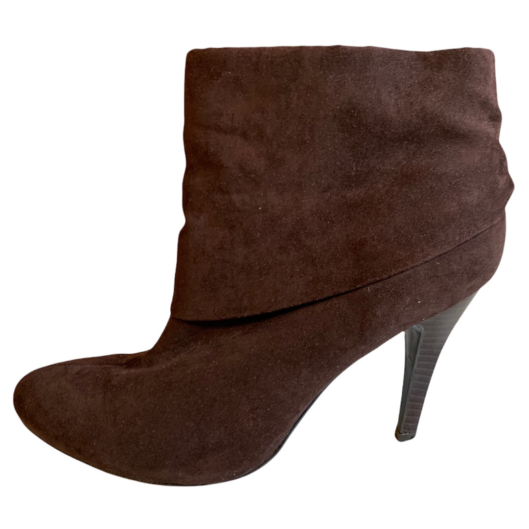 Marc Fisher Brown Faux Suede Fold Over Slouchy Ankle Boots